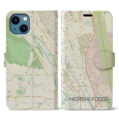 【東福生（東京都）】地図柄iPhoneケース（手帳タイプ）ナチュラル・iPhone 13 用