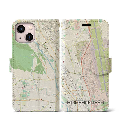 【東福生（東京都）】地図柄iPhoneケース（手帳タイプ）ナチュラル・iPhone 13 mini 用