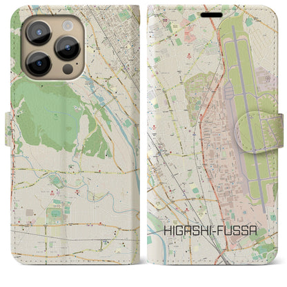 【東福生（東京都）】地図柄iPhoneケース（手帳タイプ）ナチュラル・iPhone 14 Pro Max 用