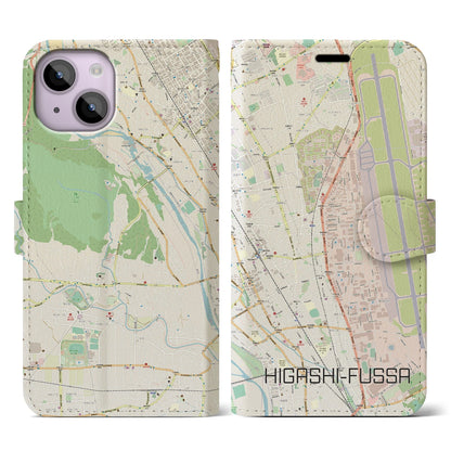 【東福生（東京都）】地図柄iPhoneケース（手帳タイプ）ナチュラル・iPhone 14 用