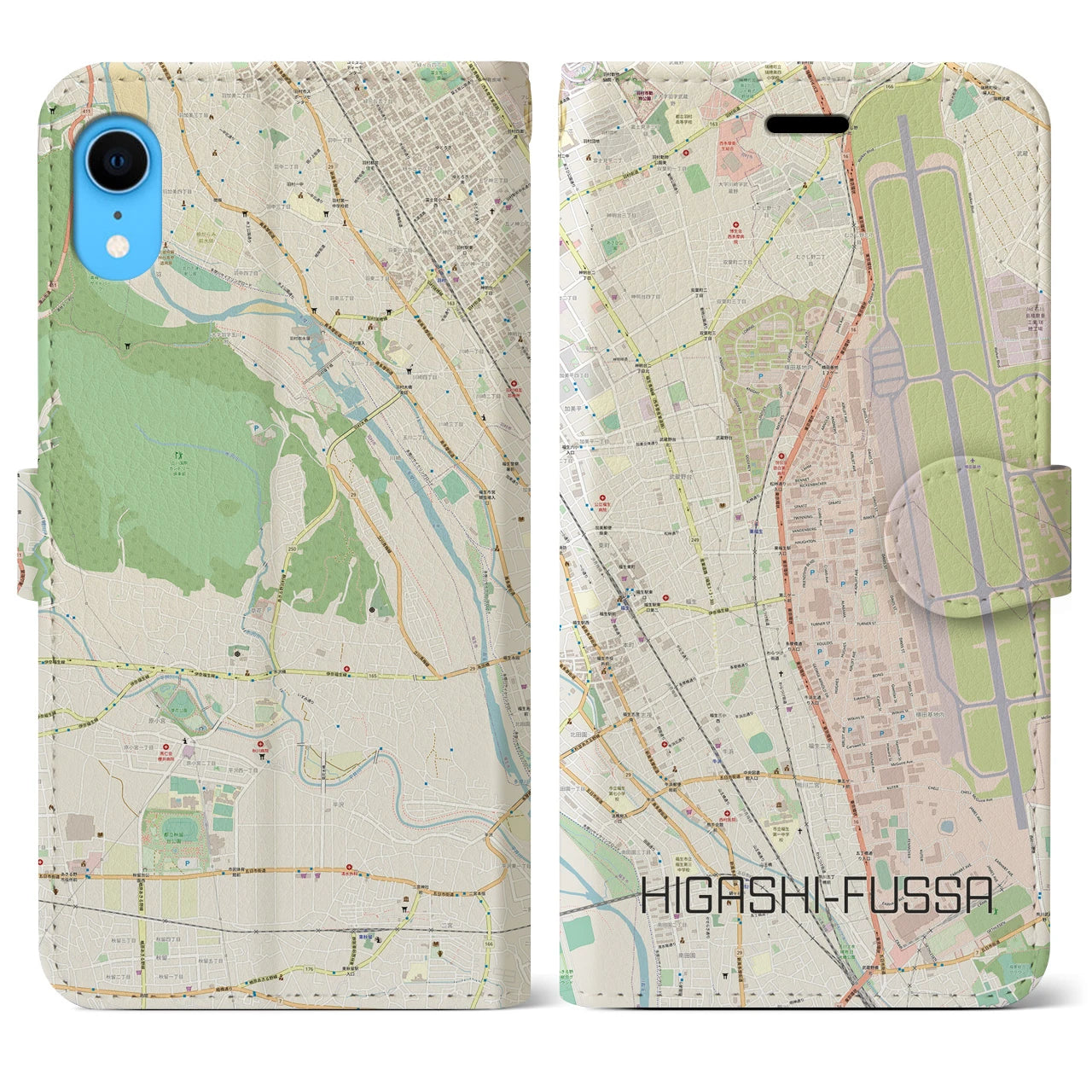 【東福生】地図柄iPhoneケース（手帳両面タイプ・ナチュラル）iPhone XR 用
