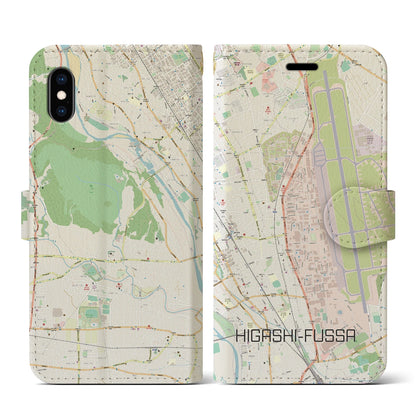 【東福生（東京都）】地図柄iPhoneケース（手帳タイプ）ナチュラル・iPhone XS / X 用