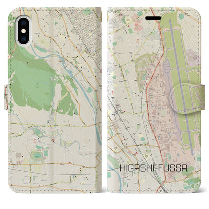 【東福生（東京都）】地図柄iPhoneケース（手帳タイプ）ナチュラル・iPhone XS Max 用