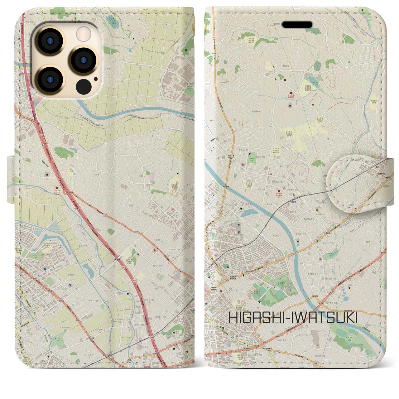 【東岩槻】地図柄iPhoneケース（手帳両面タイプ・ナチュラル）iPhone 12 Pro Max 用