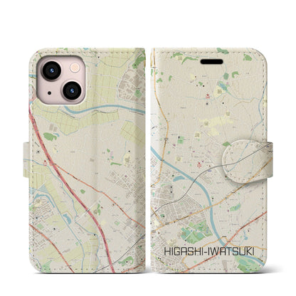 【東岩槻（埼玉県）】地図柄iPhoneケース（手帳タイプ）ナチュラル・iPhone 13 mini 用