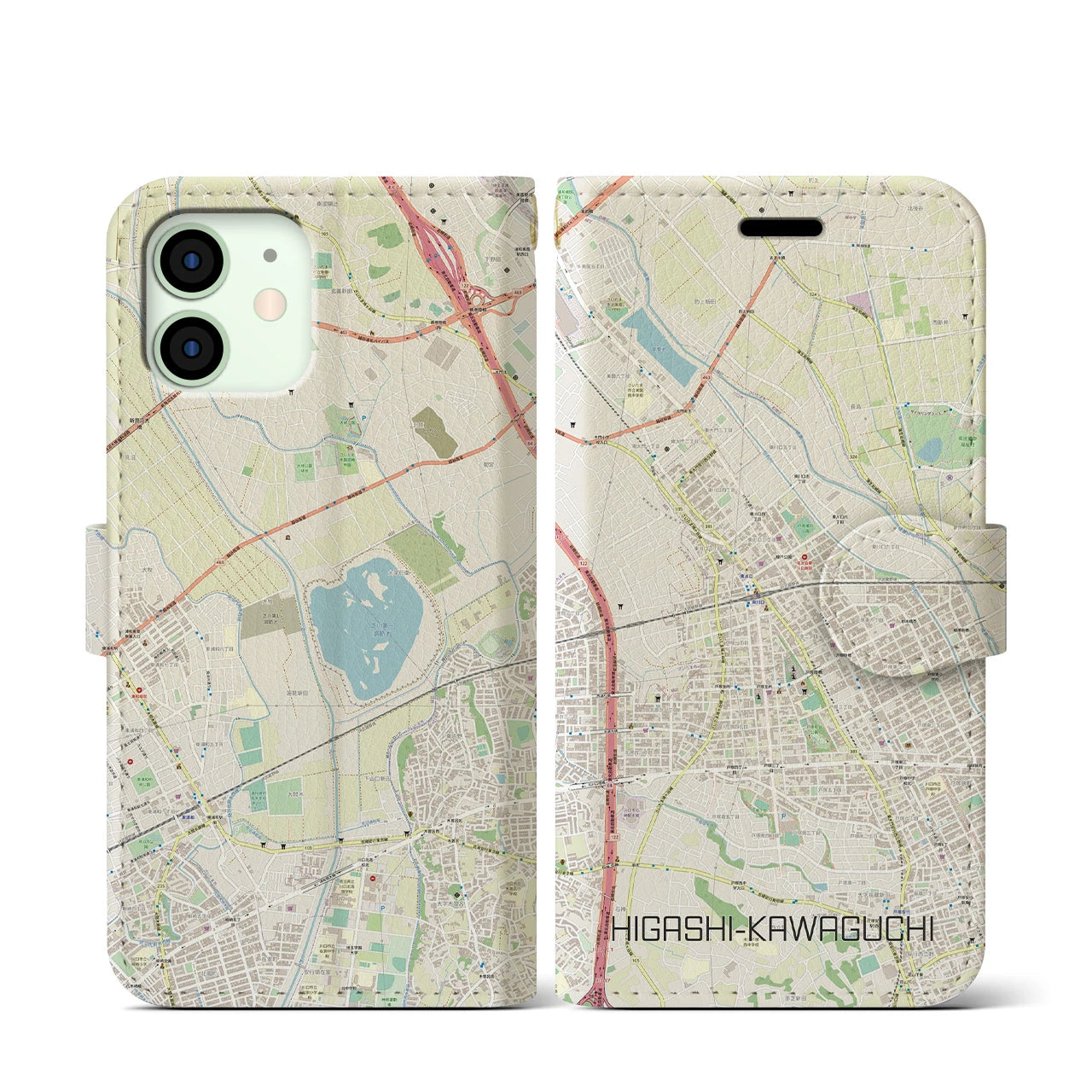 【東川口】地図柄iPhoneケース（手帳両面タイプ・ナチュラル）iPhone 12 mini 用