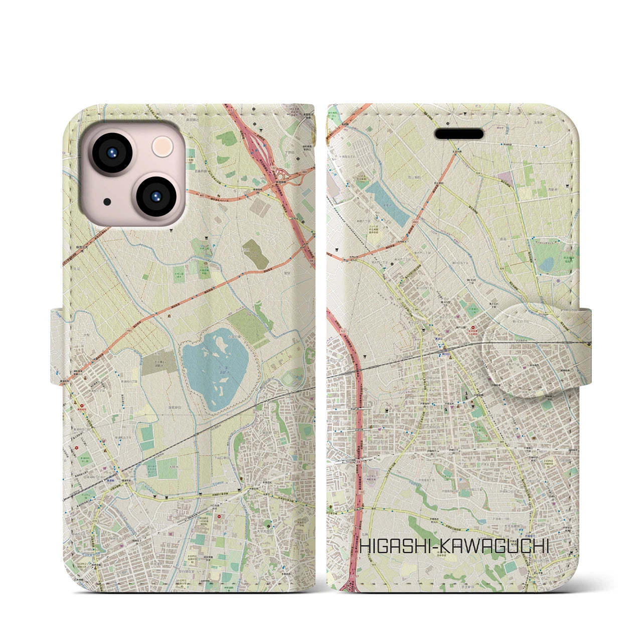 【東川口】地図柄iPhoneケース（手帳両面タイプ・ナチュラル）iPhone 13 mini 用