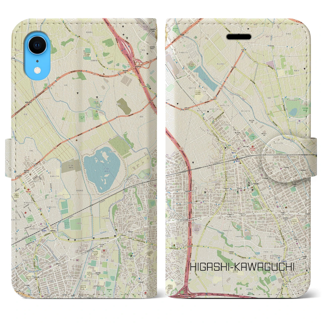 【東川口】地図柄iPhoneケース（手帳両面タイプ・ナチュラル）iPhone XR 用