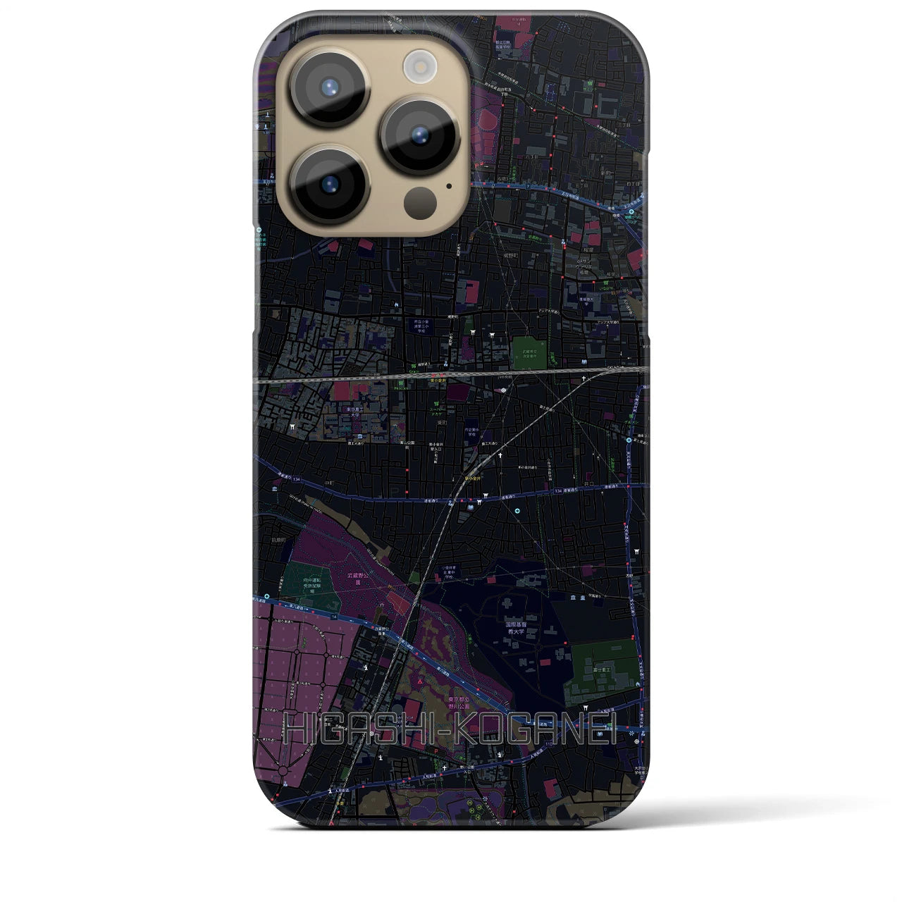【東小金井】地図柄iPhoneケース（バックカバータイプ・ブラック）iPhone 14 Pro Max 用