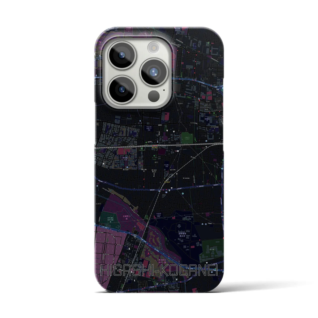【東小金井】地図柄iPhoneケース（バックカバータイプ・ブラック）iPhone 15 Pro 用