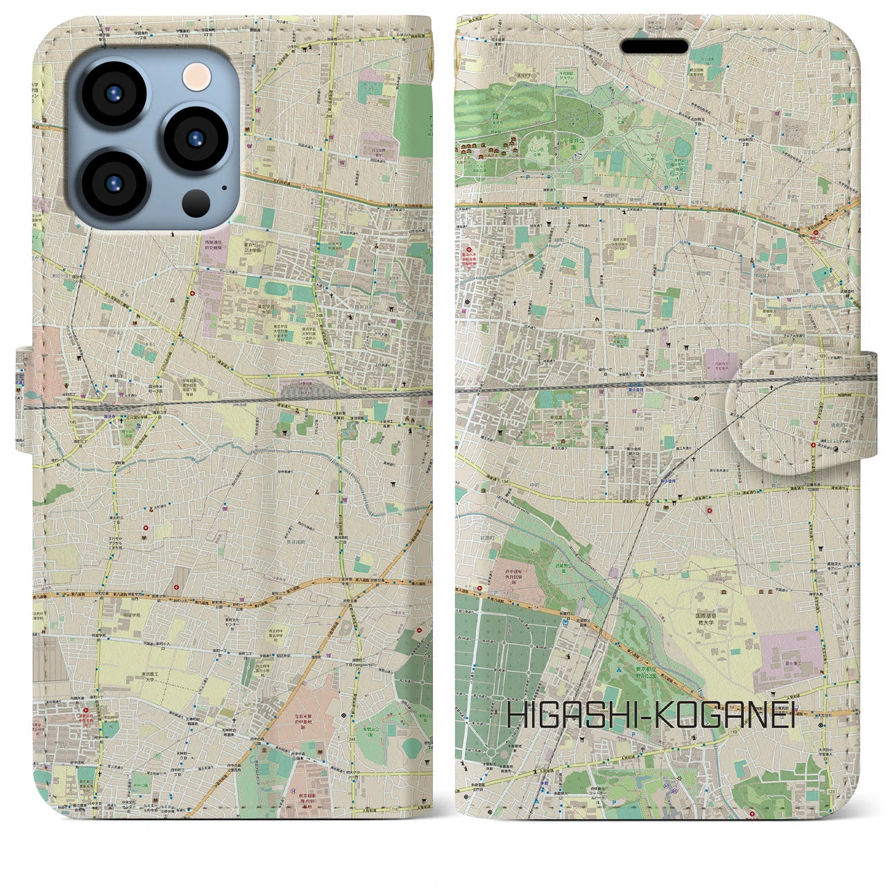 【東小金井】地図柄iPhoneケース（手帳両面タイプ・ナチュラル）iPhone 13 Pro Max 用