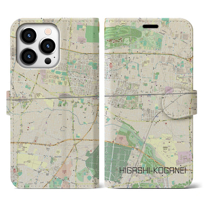 【東小金井（東京都）】地図柄iPhoneケース（手帳タイプ）ナチュラル・iPhone 13 Pro 用