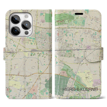 【東小金井（東京都）】地図柄iPhoneケース（手帳タイプ）ナチュラル・iPhone 14 Pro 用