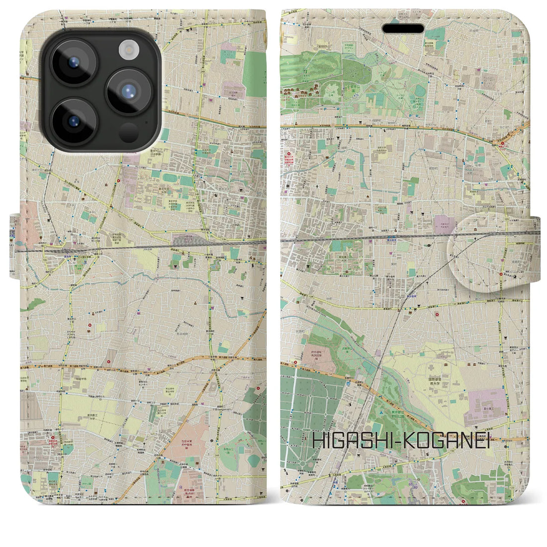【東小金井】地図柄iPhoneケース（手帳両面タイプ・ナチュラル）iPhone 15 Pro Max 用