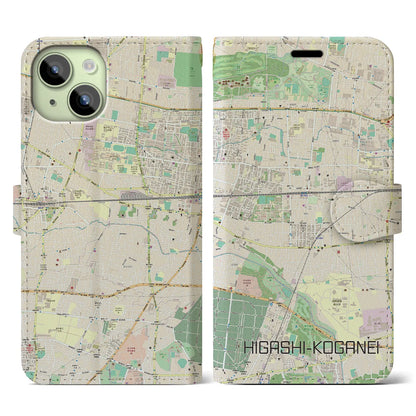 【東小金井（東京都）】地図柄iPhoneケース（手帳タイプ）ナチュラル・iPhone 15 用