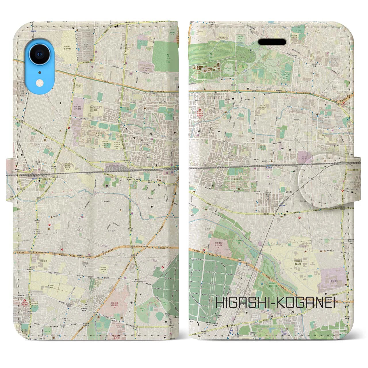 【東小金井】地図柄iPhoneケース（手帳両面タイプ・ナチュラル）iPhone XR 用