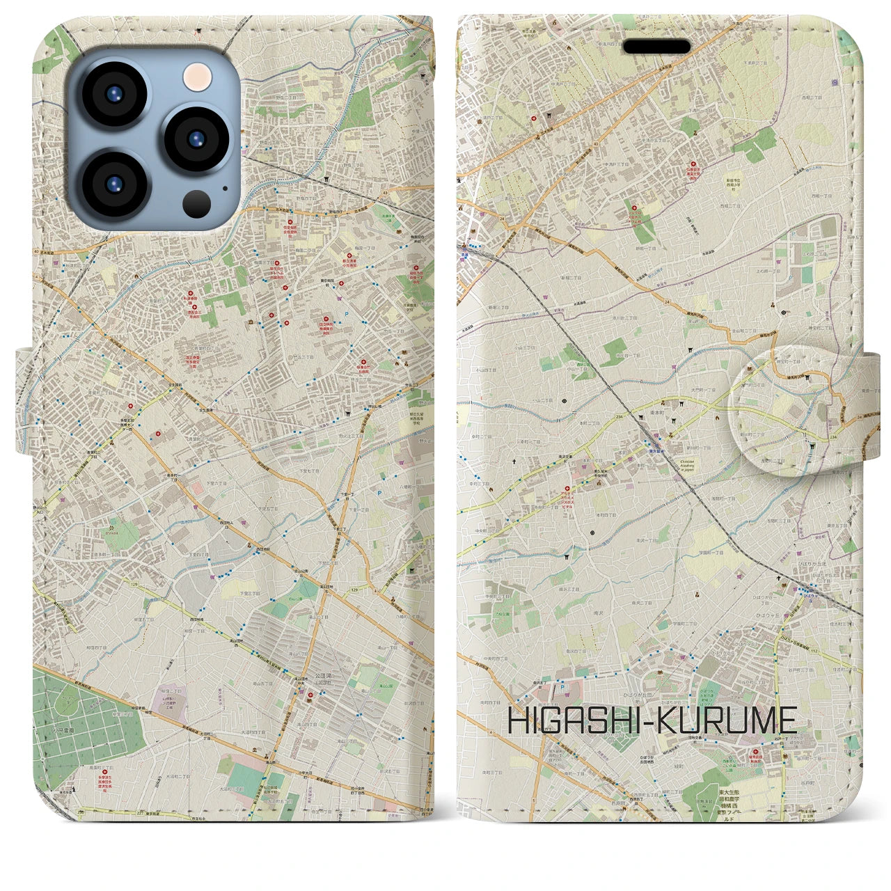 【東久留米】地図柄iPhoneケース（手帳両面タイプ・ナチュラル）iPhone 13 Pro Max 用