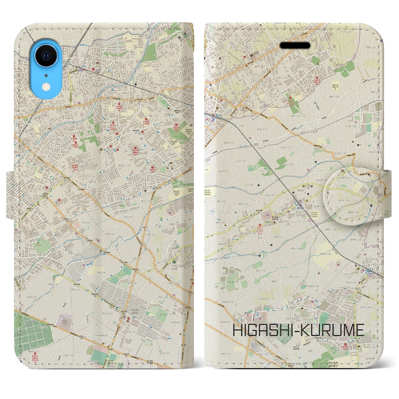 【東久留米】地図柄iPhoneケース（手帳両面タイプ・ナチュラル）iPhone XR 用