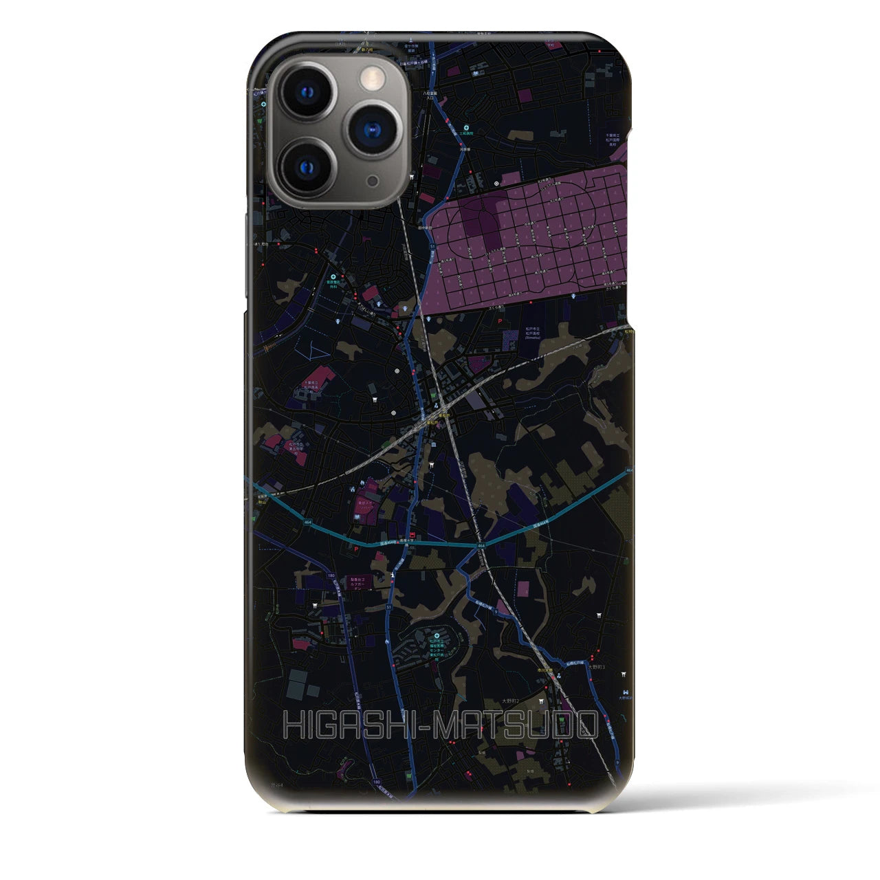 【東松戸】地図柄iPhoneケース（バックカバータイプ・ブラック）iPhone 11 Pro Max 用