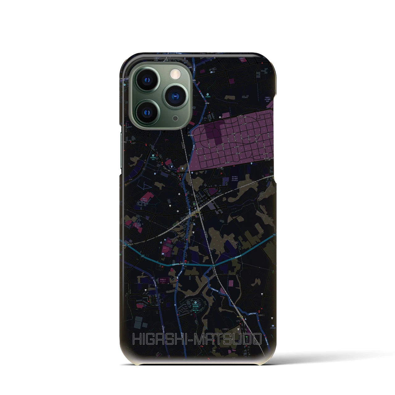 【東松戸】地図柄iPhoneケース（バックカバータイプ・ブラック）iPhone 11 Pro 用