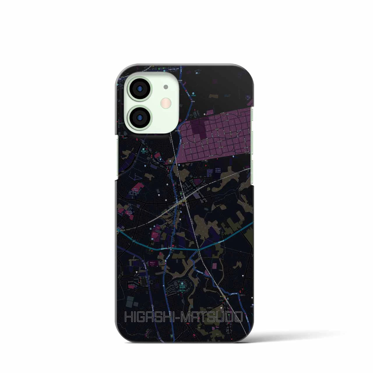 【東松戸】地図柄iPhoneケース（バックカバータイプ・ブラック）iPhone 12 mini 用