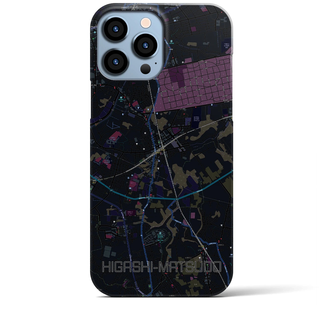 【東松戸】地図柄iPhoneケース（バックカバータイプ・ブラック）iPhone 13 Pro Max 用