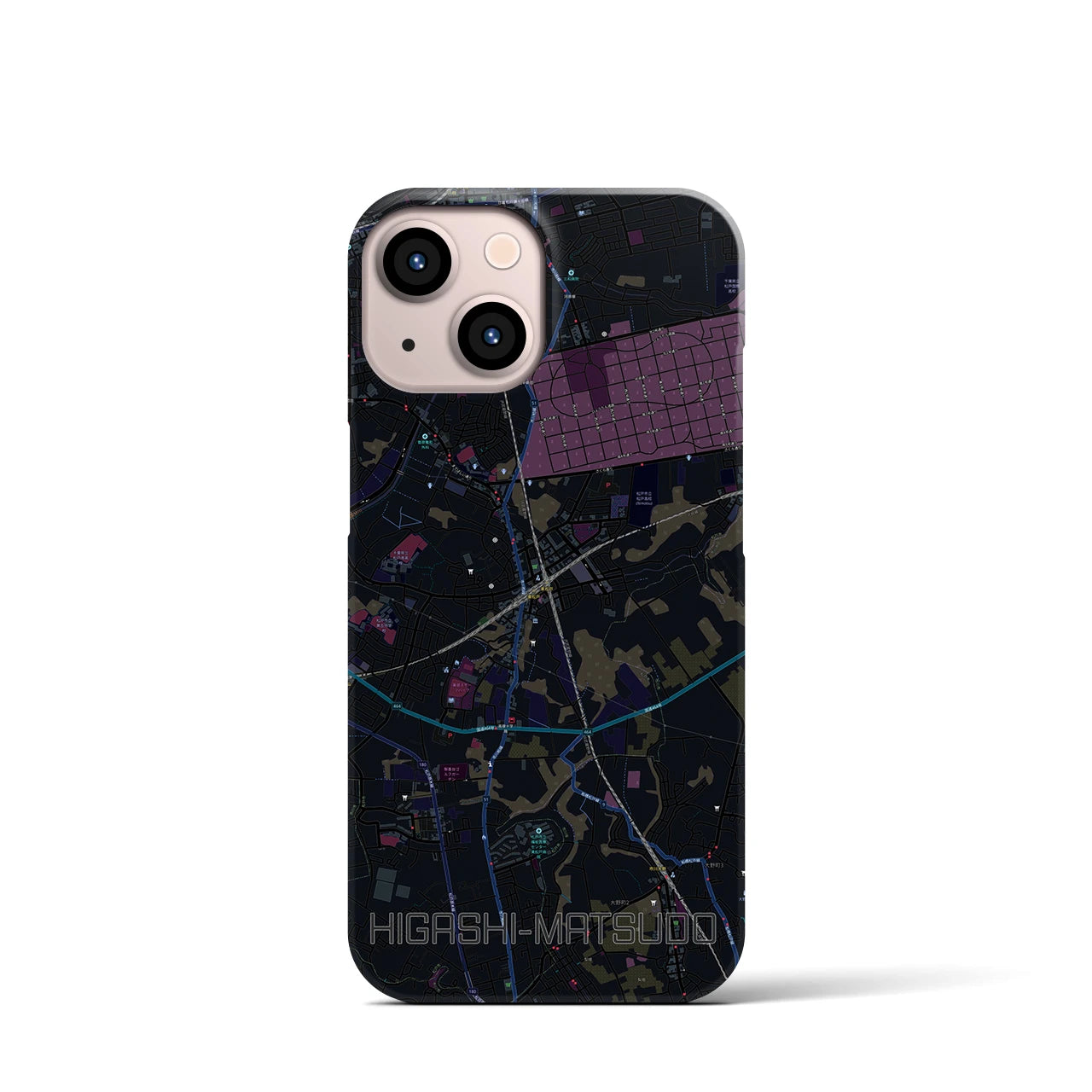 【東松戸】地図柄iPhoneケース（バックカバータイプ・ブラック）iPhone 13 mini 用