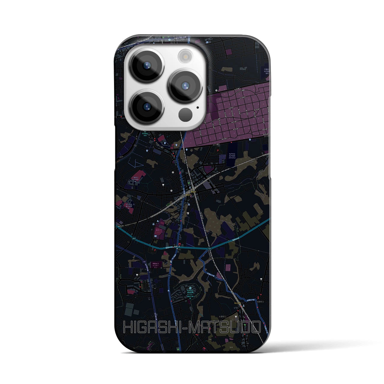 【東松戸】地図柄iPhoneケース（バックカバータイプ・ブラック）iPhone 14 Pro 用