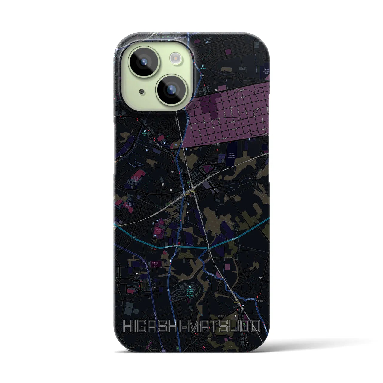 【東松戸】地図柄iPhoneケース（バックカバータイプ・ブラック）iPhone 15 用