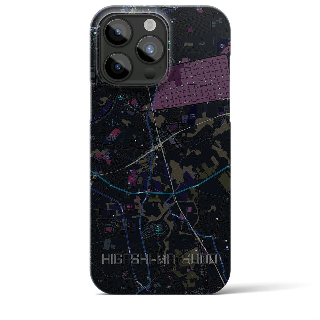 【東松戸】地図柄iPhoneケース（バックカバータイプ・ブラック）iPhone 15 Pro Max 用