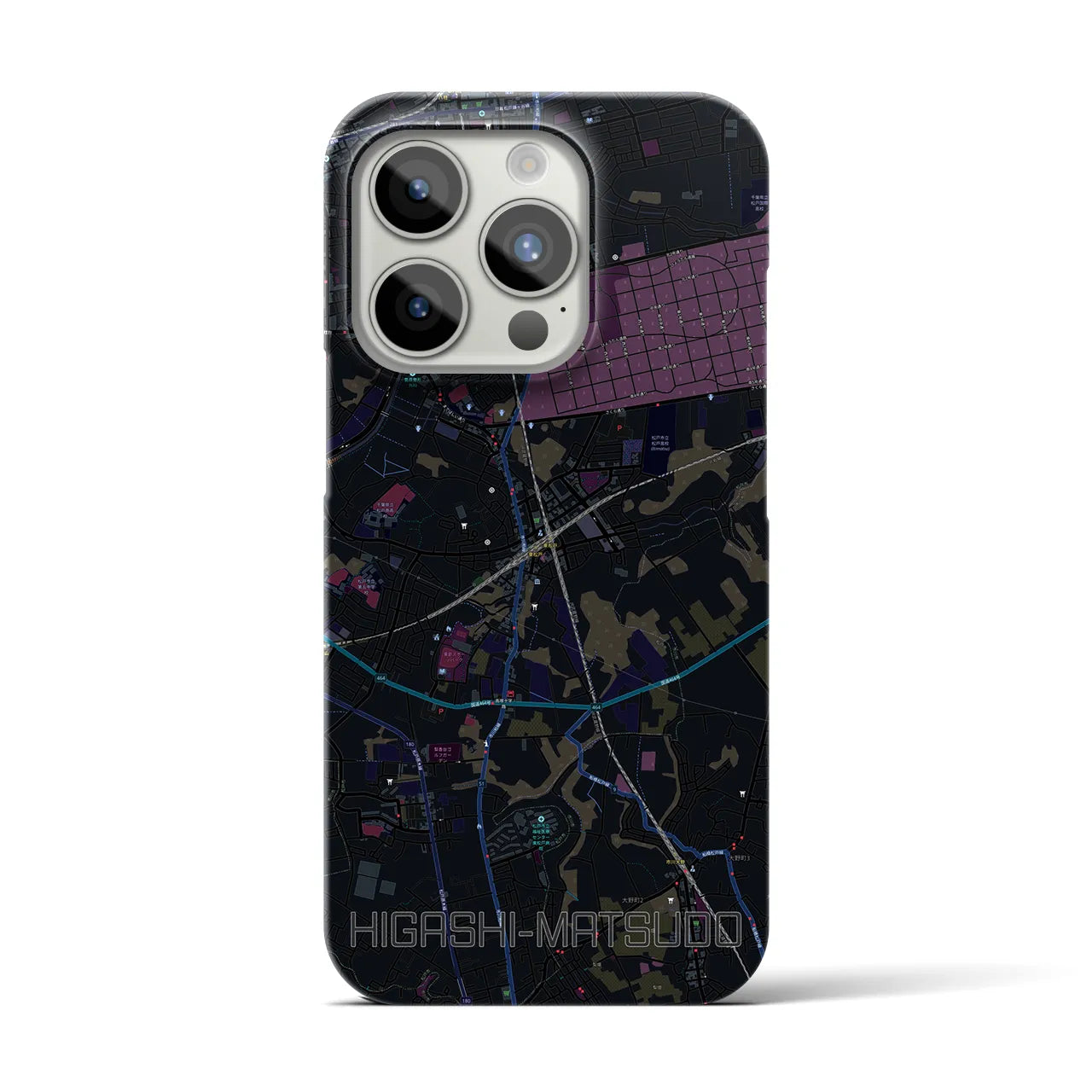 【東松戸】地図柄iPhoneケース（バックカバータイプ・ブラック）iPhone 15 Pro 用