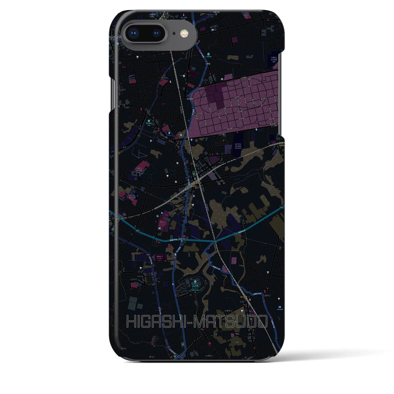 【東松戸】地図柄iPhoneケース（バックカバータイプ・ブラック）iPhone 8Plus /7Plus / 6sPlus / 6Plus 用