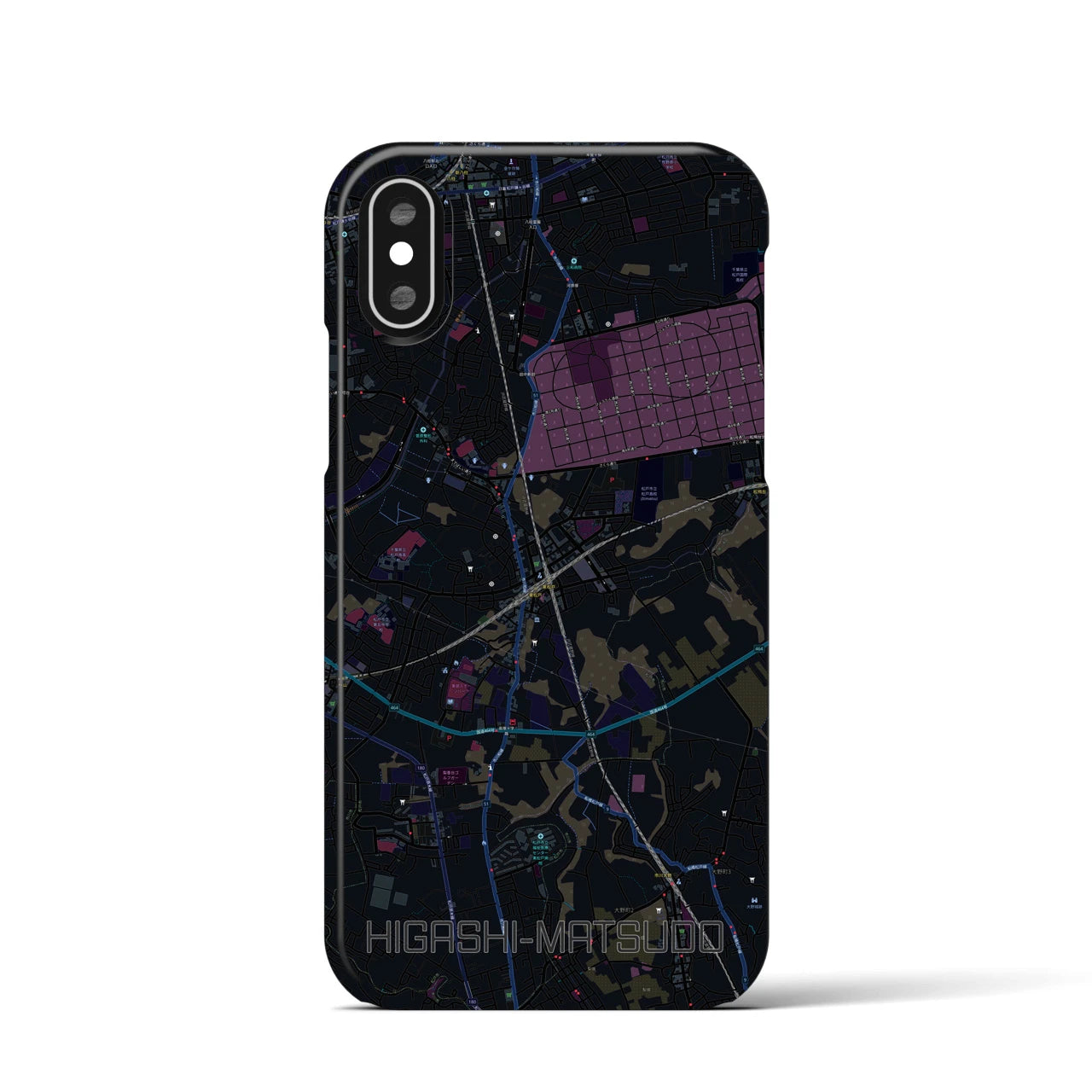 【東松戸】地図柄iPhoneケース（バックカバータイプ・ブラック）iPhone XS / X 用