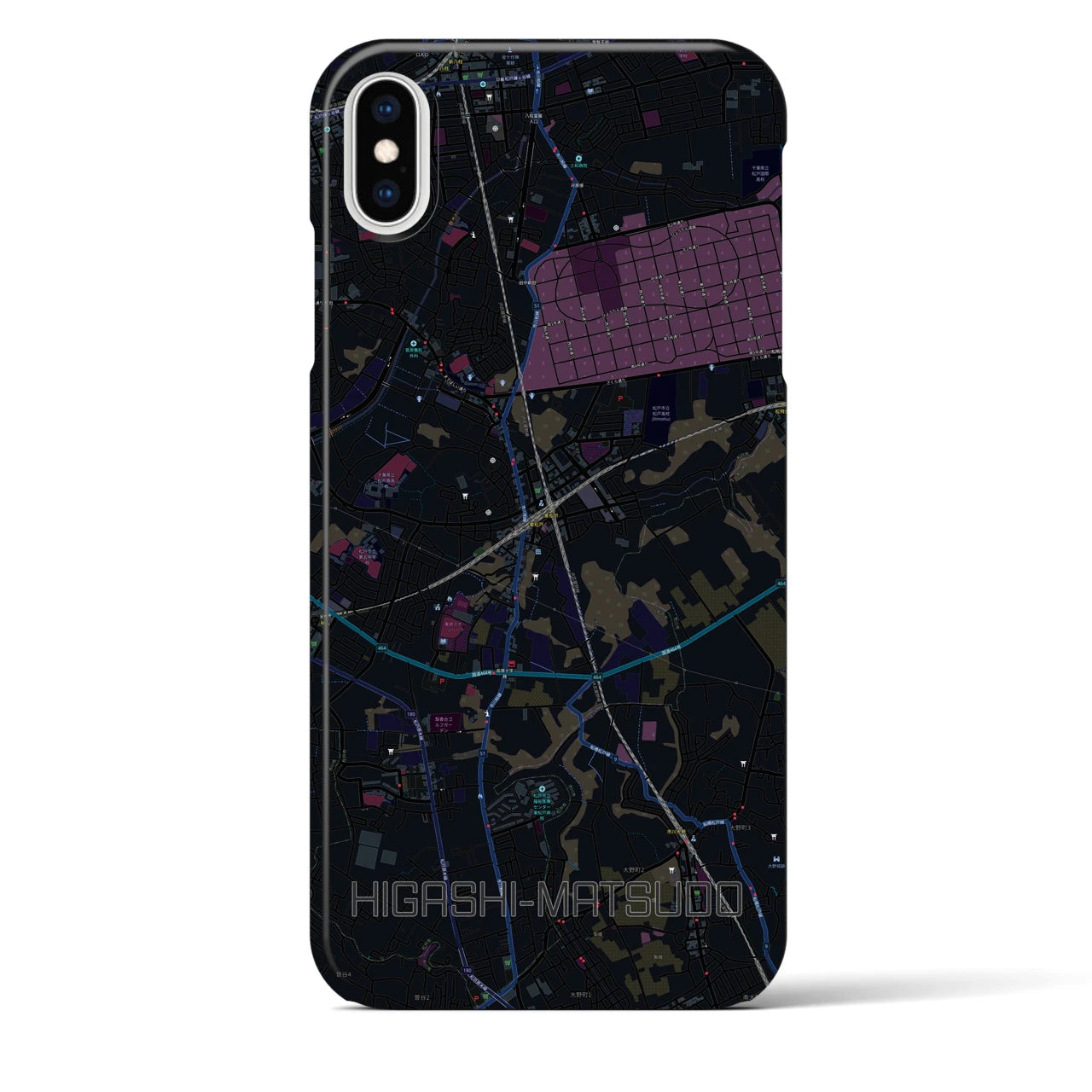 【東松戸】地図柄iPhoneケース（バックカバータイプ・ブラック）iPhone XS Max 用