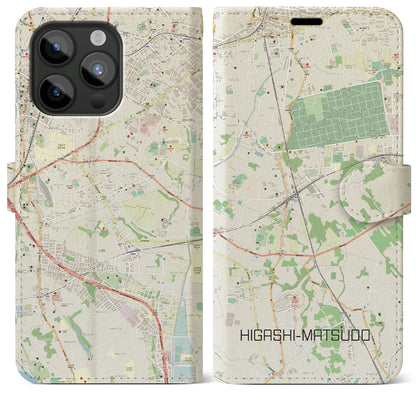 【東松戸】地図柄iPhoneケース（手帳両面タイプ・ナチュラル）iPhone 15 Pro Max 用