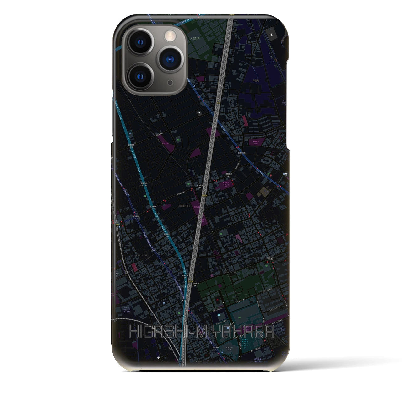 【東宮原】地図柄iPhoneケース（バックカバータイプ・ブラック）iPhone 11 Pro Max 用