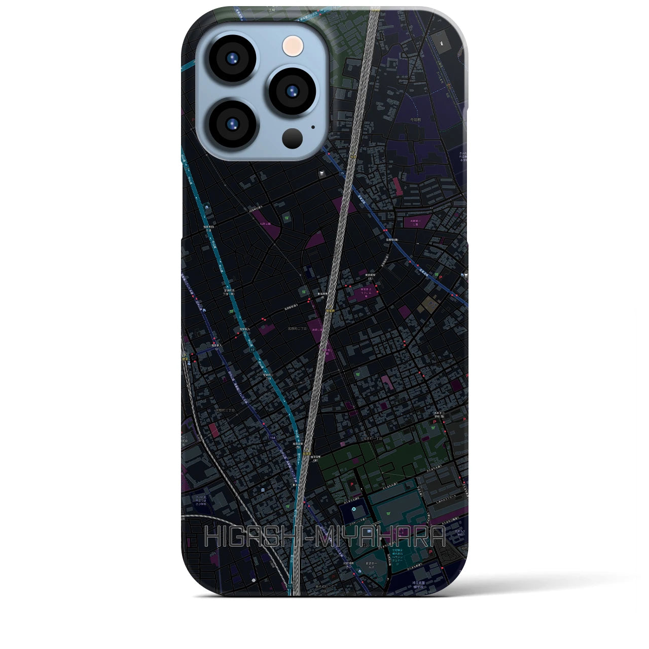 【東宮原】地図柄iPhoneケース（バックカバータイプ・ブラック）iPhone 13 Pro Max 用