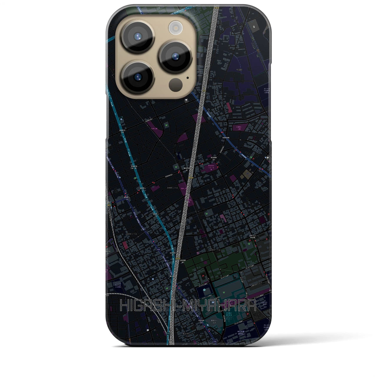 【東宮原】地図柄iPhoneケース（バックカバータイプ・ブラック）iPhone 14 Pro Max 用