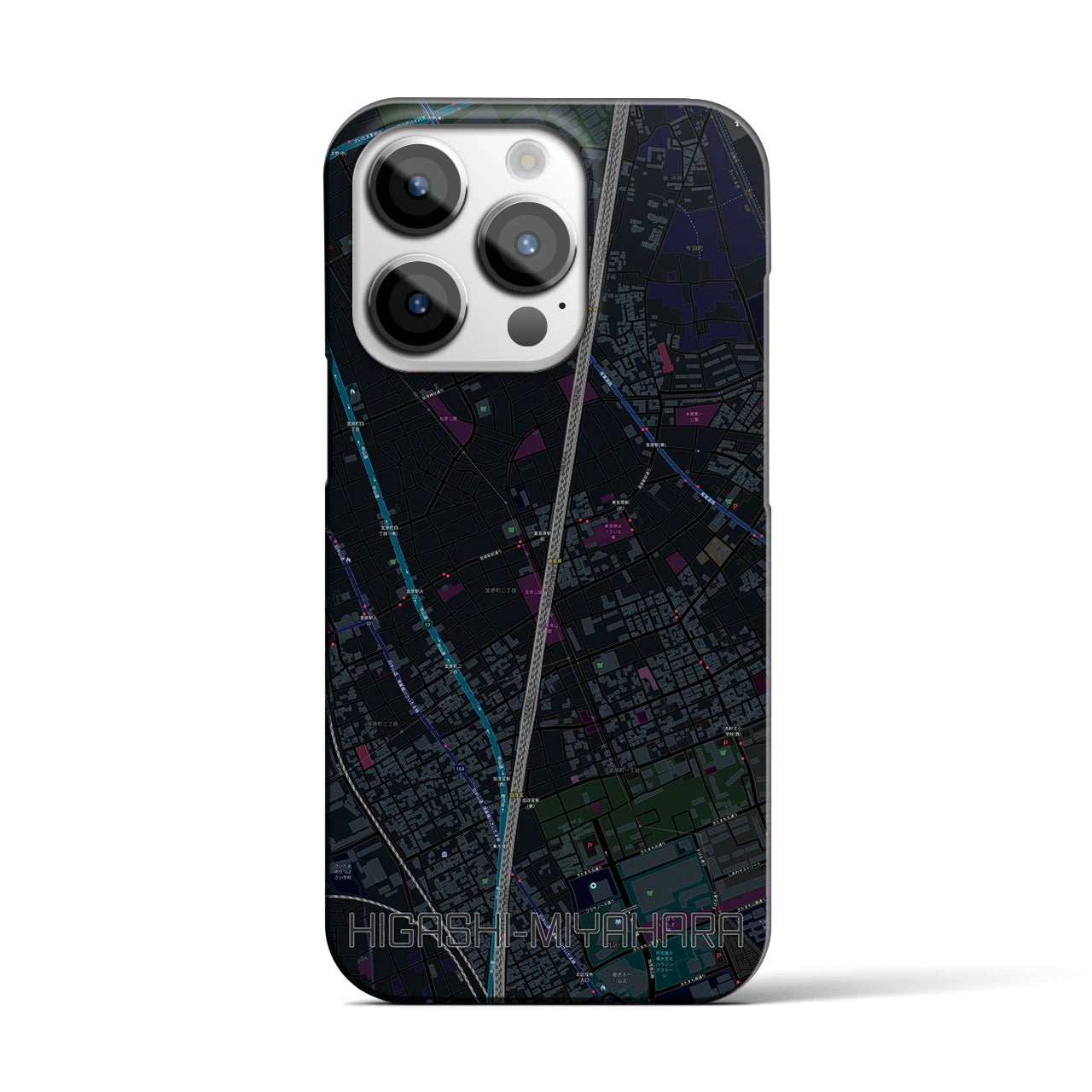 【東宮原】地図柄iPhoneケース（バックカバータイプ・ブラック）iPhone 14 Pro 用