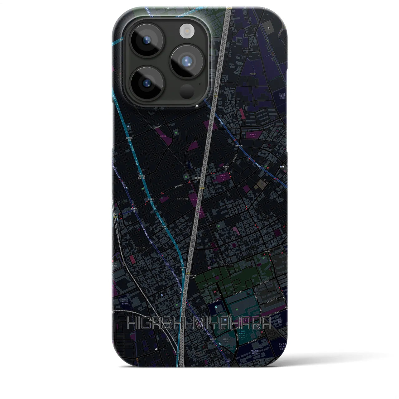 【東宮原】地図柄iPhoneケース（バックカバータイプ・ブラック）iPhone 15 Pro Max 用
