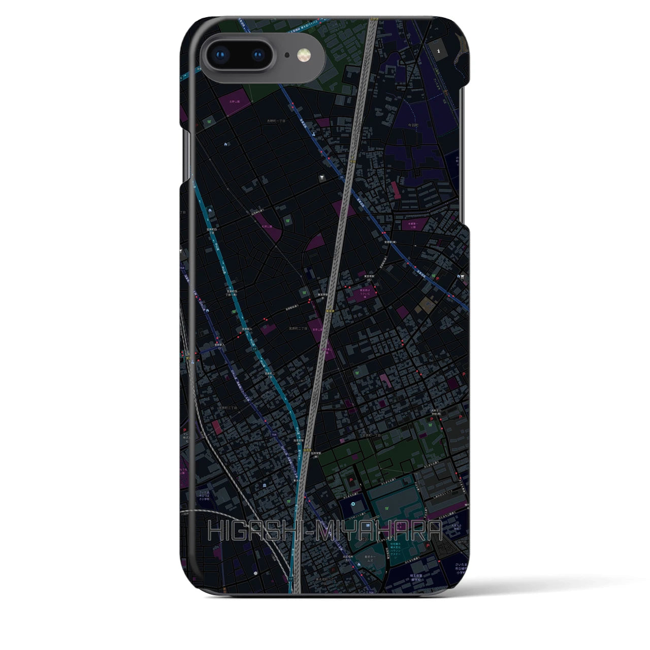 【東宮原】地図柄iPhoneケース（バックカバータイプ・ブラック）iPhone 8Plus /7Plus / 6sPlus / 6Plus 用