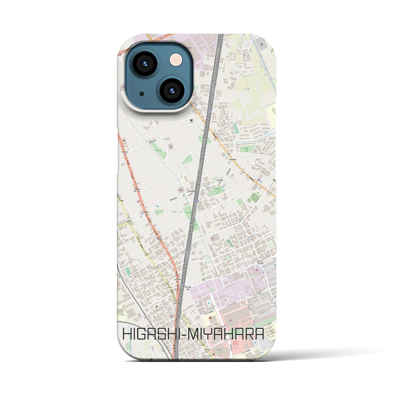 【東宮原】地図柄iPhoneケース（バックカバータイプ・ナチュラル）iPhone 13 用