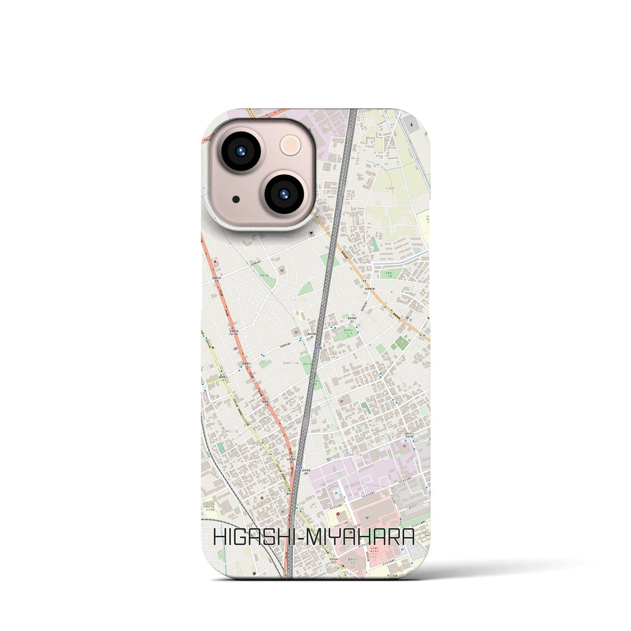 【東宮原】地図柄iPhoneケース（バックカバータイプ・ナチュラル）iPhone 13 mini 用