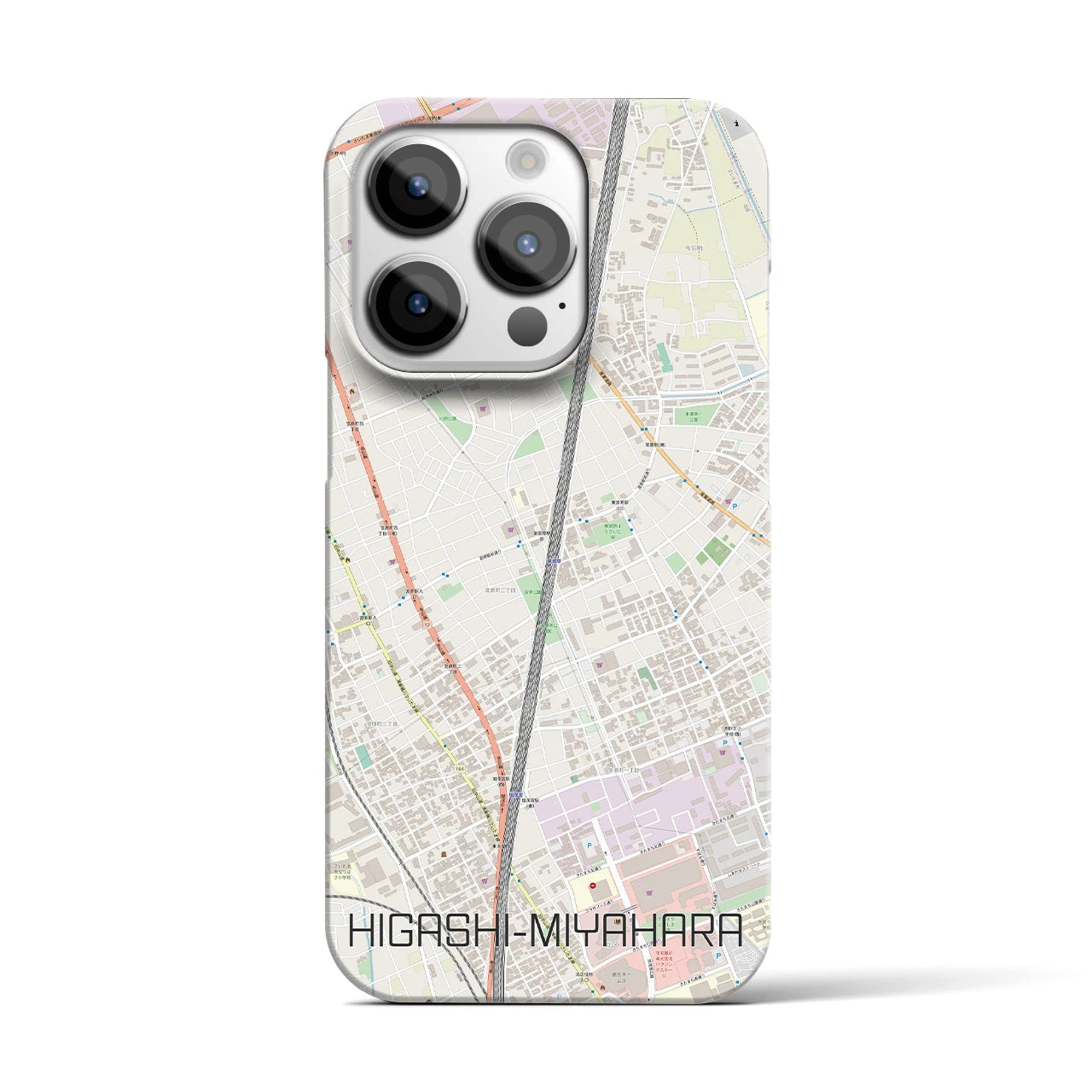 【東宮原】地図柄iPhoneケース（バックカバータイプ・ナチュラル）iPhone 14 Pro 用