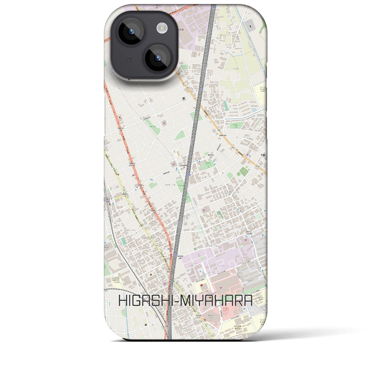 【東宮原】地図柄iPhoneケース（バックカバータイプ・ナチュラル）iPhone 14 Plus 用