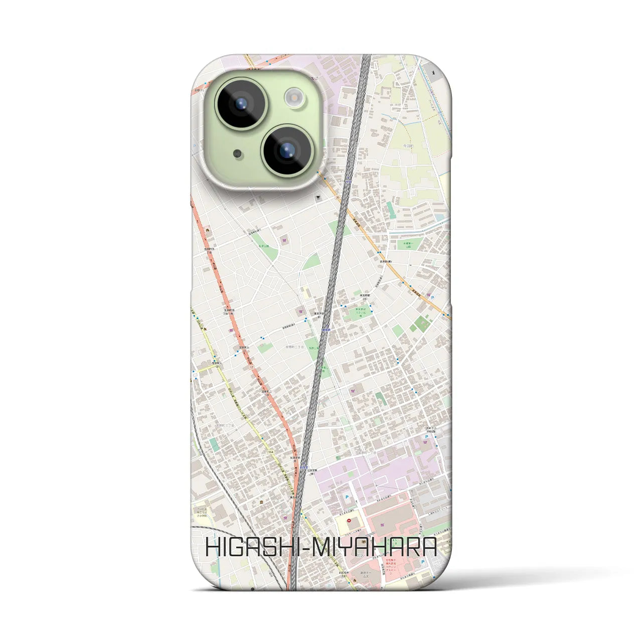 【東宮原】地図柄iPhoneケース（バックカバータイプ・ナチュラル）iPhone 15 用