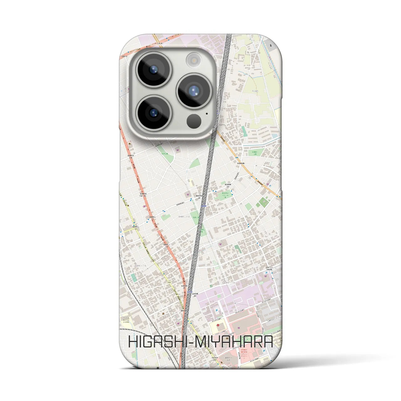 【東宮原】地図柄iPhoneケース（バックカバータイプ・ナチュラル）iPhone 15 Pro 用