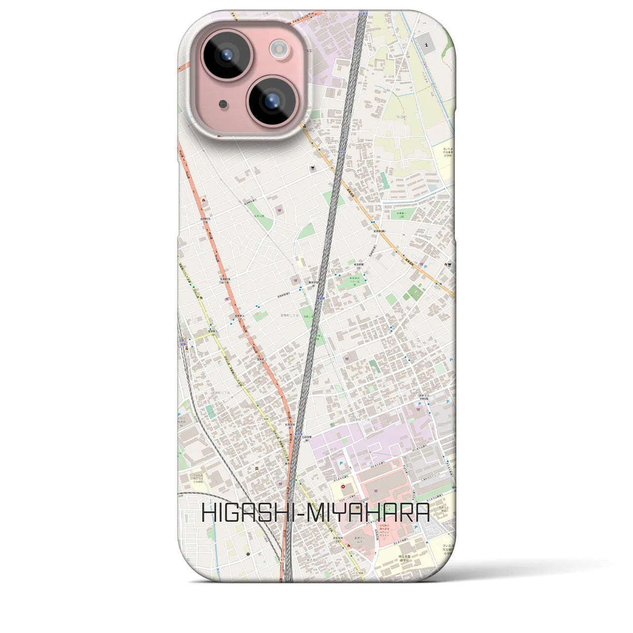 【東宮原】地図柄iPhoneケース（バックカバータイプ・ナチュラル）iPhone 15 Plus 用