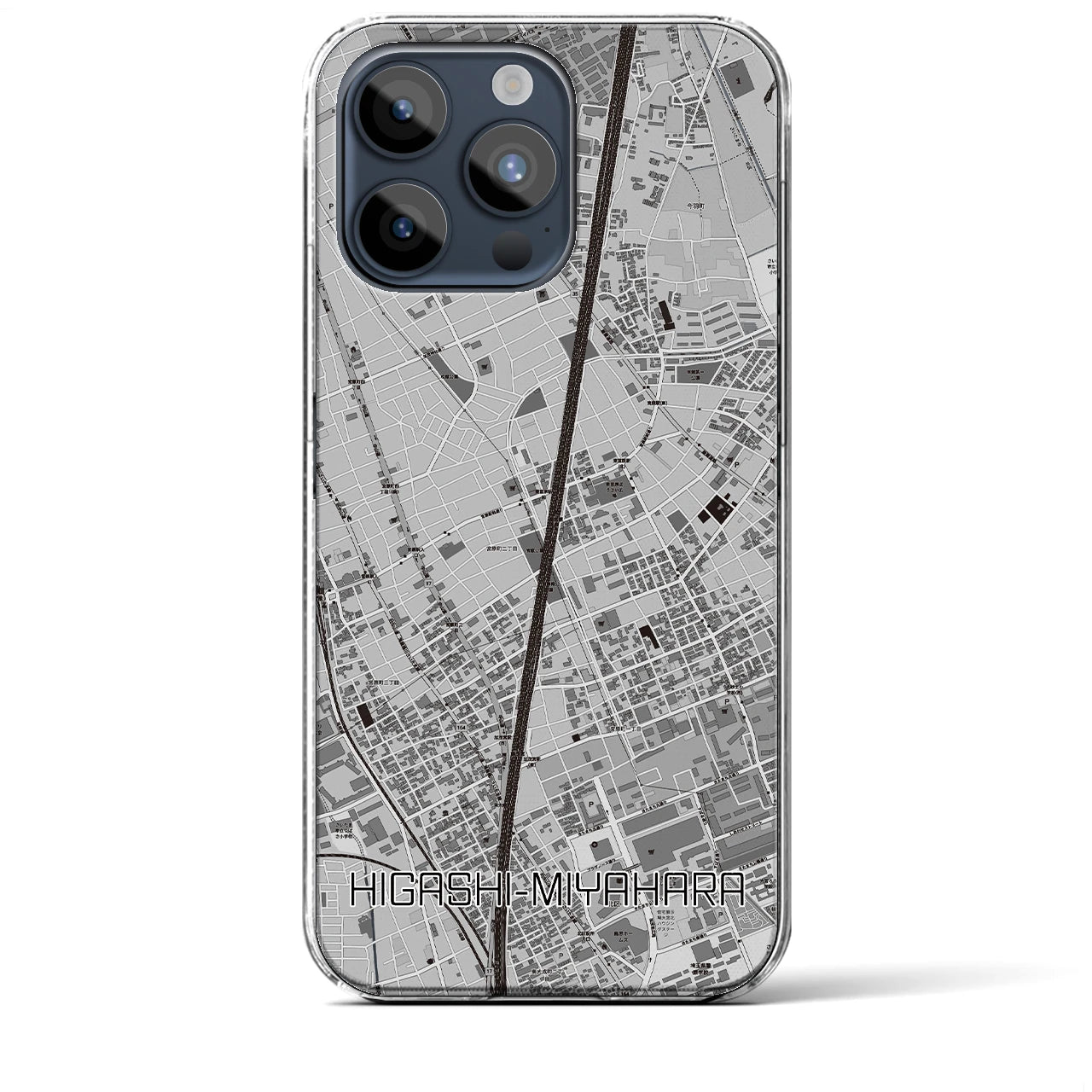 【東宮原】地図柄iPhoneケース（クリアタイプ・モノトーン）iPhone 15 Pro Max 用