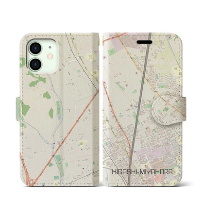【東宮原（埼玉県）】地図柄iPhoneケース（手帳タイプ）ナチュラル・iPhone 12 mini 用